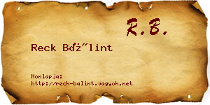 Reck Bálint névjegykártya